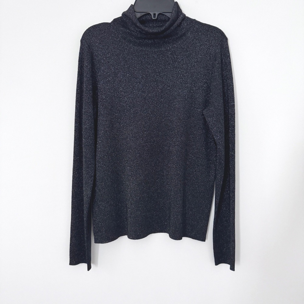 Eileen Fisher Womens XS Sweater Turtleneck Black Silver Metallic Merino Wool NWT